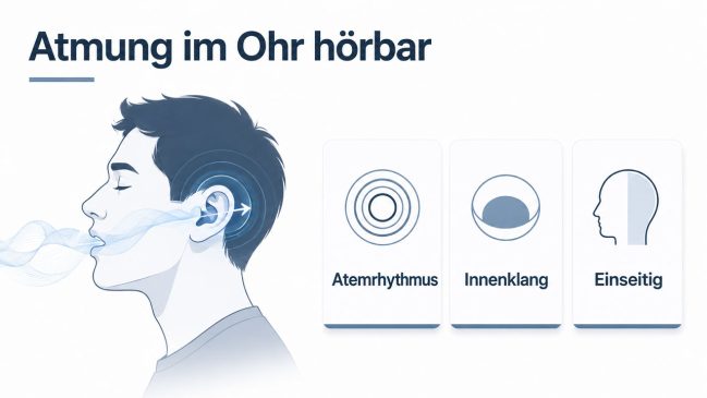 Kopfprofil mit Luftstrom von Nase und Mund zum markierten Ohr und Karten Atemrhythmus, Innenklang, Einseitig