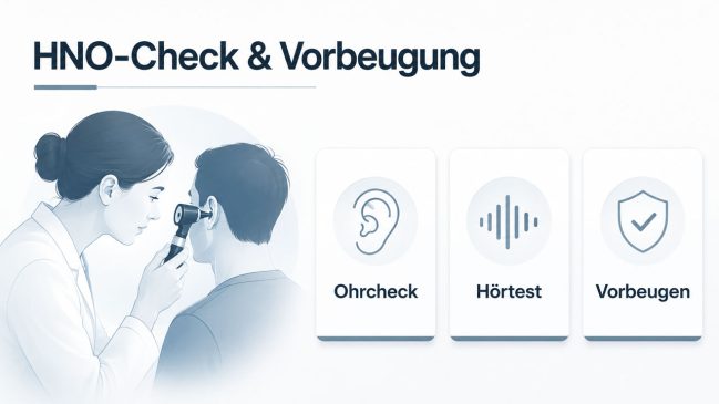 Ärztliche Ohruntersuchung mit Otoskop und Karten Ohrcheck, Hörtest, Vorbeugen