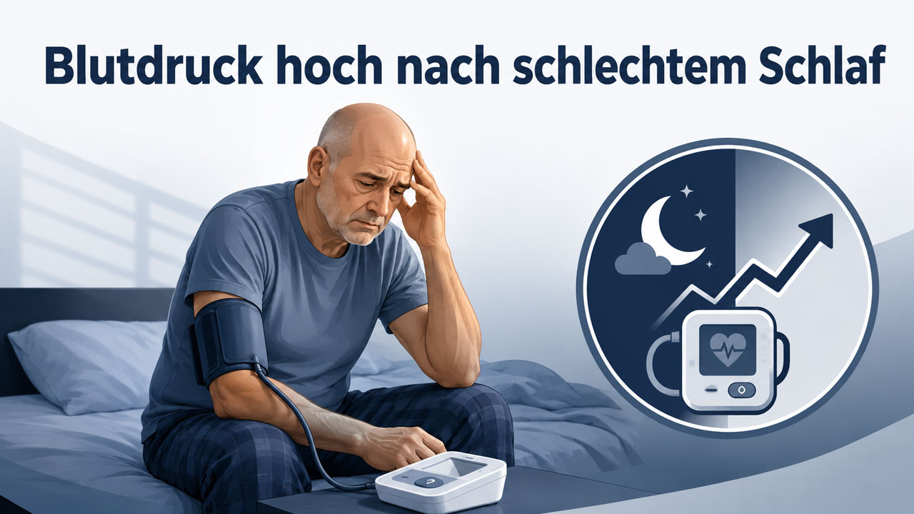 Grafische Illustration eines müden älteren Mannes mit Blutdruckmessgerät nach schlechtem Schlaf
